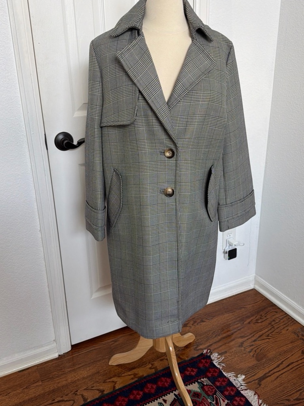 Topshop Glen Plaid Trench Coat in Gray